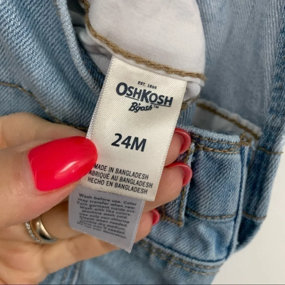 Osh Kosh Denim Overalls with pink heart Sz 24M